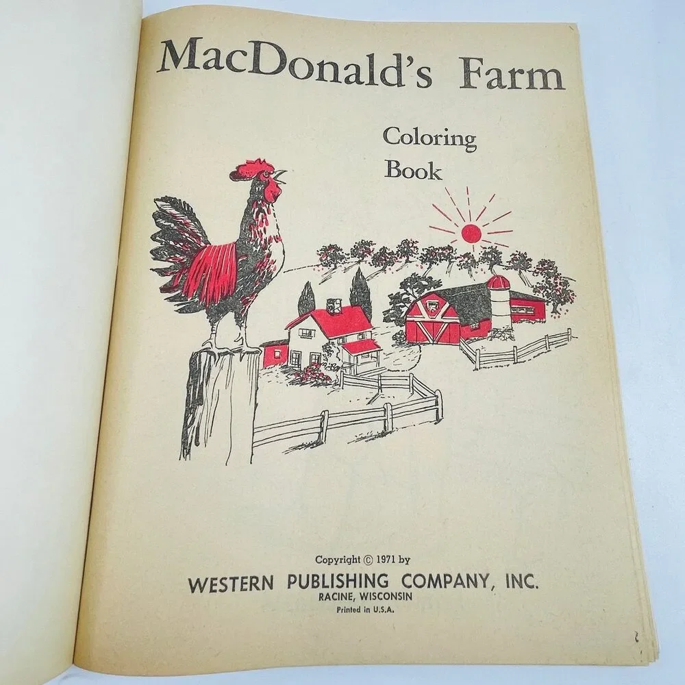 MacDonald's Farm Coloring Book 1971 Vintage Western Publishing Kids Uncolored